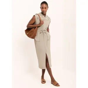 Mint Velvet Khaki Satin Utility Midi Dress